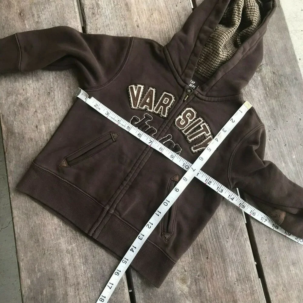Gap Boys Hoodie Size 2T Brown Zip Front Elbow Patches‎ Tweed Varsity